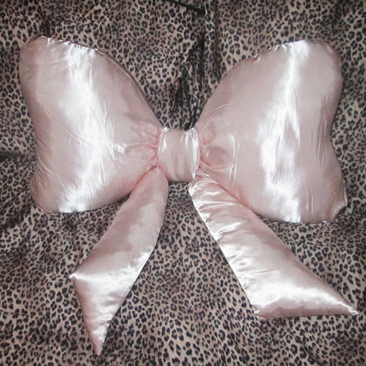 BABY PINK SATIN BOW THROW CUSHION