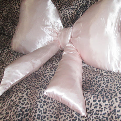 BABY PINK SATIN BOW THROW CUSHION