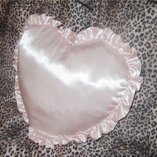 BABY PINK SATIN HEART THROW CUSHION