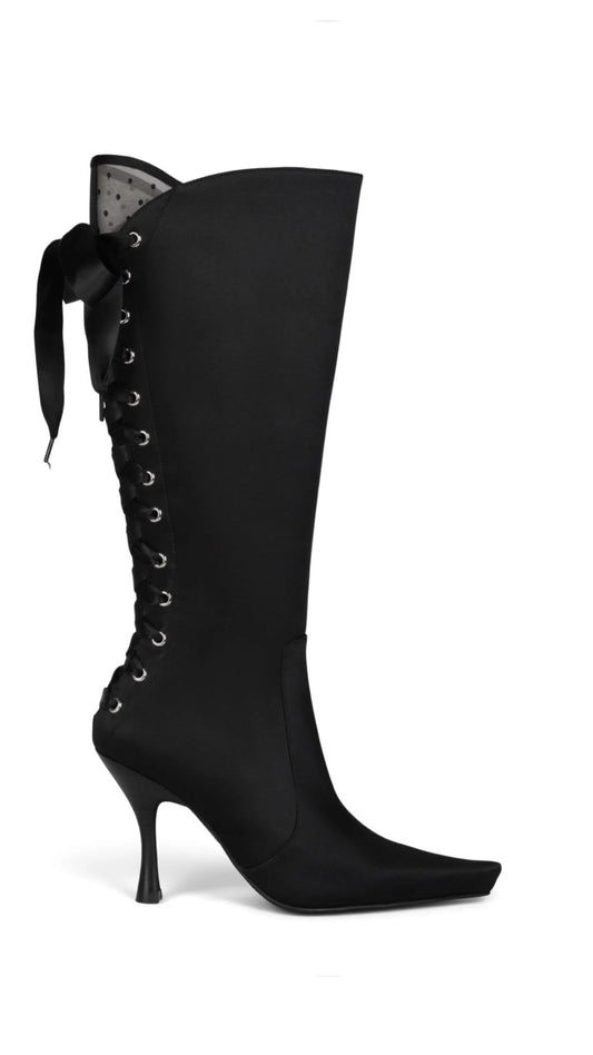 SATIN LACE UP BOOTS